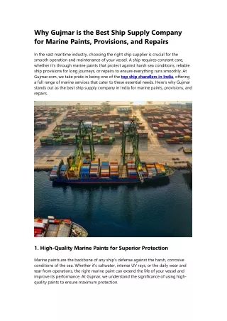 Why Gujmar is the Best Ship Supply Company for Marine Paints, Provisions, and Re