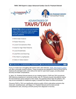 TAVR, TAVI Expert in Jaipur Advanced Cardiac Care Dr. Prashant Dwivedi