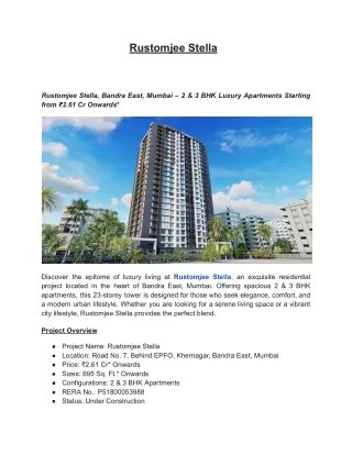 Rustomjee Stella 2 & 3 BHK Apartments in Khernagar, Mumbai