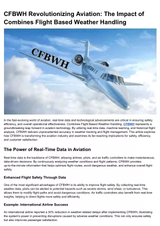 CFBWH Revolutionizing Aviation_ The Impact of Combines Flight Based Weather Handling