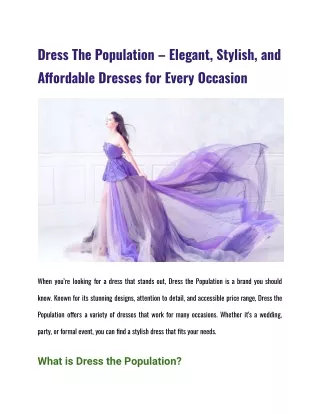 Dress The Population – Elegant, Stylish, and Affordable Dresses