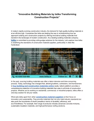 Innovative Building Materials by Istika Transforming Construction Project