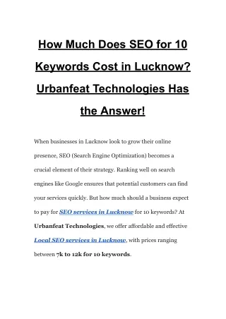 How Much Does SEO for 10 Keywords Cost in Lucknow