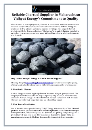 Trusted Charcoal Supplier in Maharashtra – Vidhyut Energy