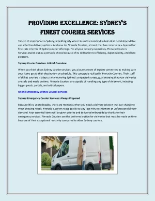 Providing Excellence Sydney's Finest Courier Services