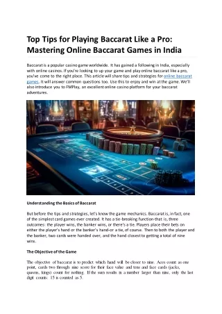 Top Tips for Playing Baccarat Like a Pro