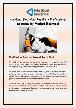 Auckland Electrical Repairs – Professional Solutions by Method Electrical