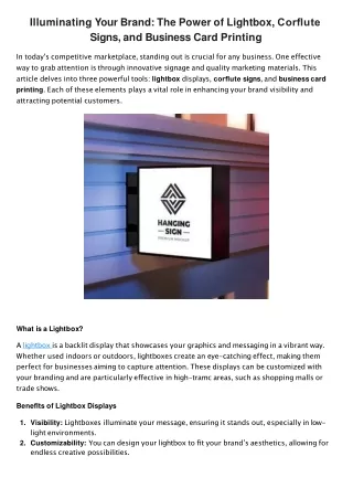 Illuminating Your Brand The Power of Lightbox, Corflute Signs, and Business Card Printing