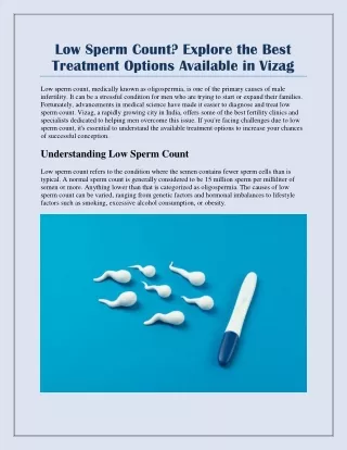 Low Sperm Count? Explore the Best Treatment Options Available in Vizag