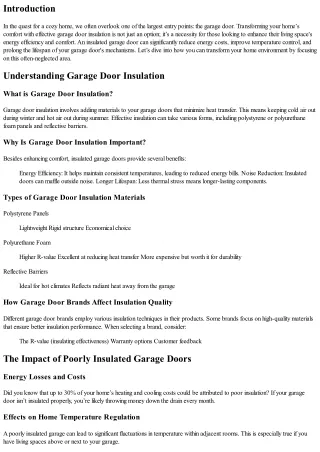 Transforming Your Home’s Comfort with Effective Garage Door Insulation