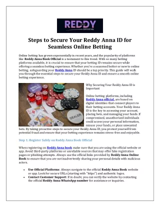 Steps to Secure Your Reddy Anna ID for Seamless Online Betting