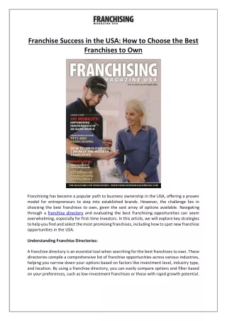 Franchise Success in the USA- How to Choose the Best Franchises to Own