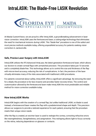 Blade-Free LASIK Jacksonville: Advanced Vision Correction at Maida CustomVision