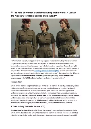 **The Role of Women's Uniforms During World War II: A Look at the Auxiliary Terr