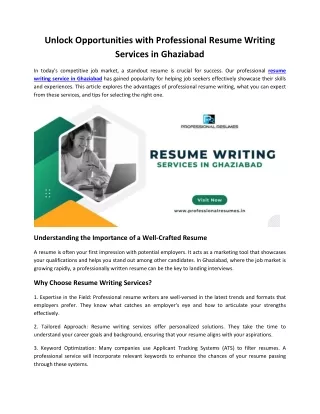 Unlock Opportunities with Professional Resume Writing Services in Ghaziabad