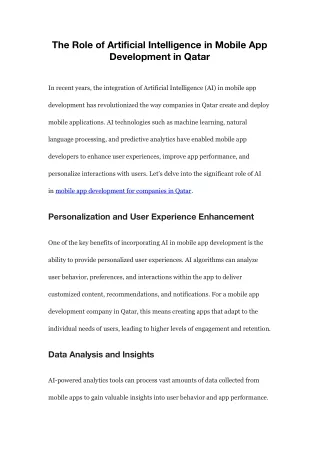 The Role of Artificial Intelligence in Mobile App Development in Qatar
