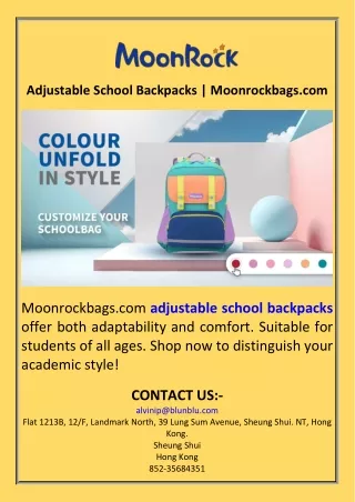 Adjustable School Backpacks  Moonrockbags.com