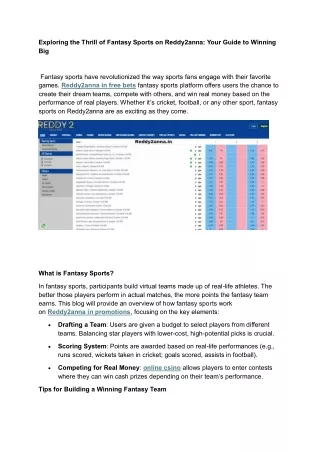 Exploring the Thrill of Fantasy Sports on Reddy2anna Your Guide to Winning Big