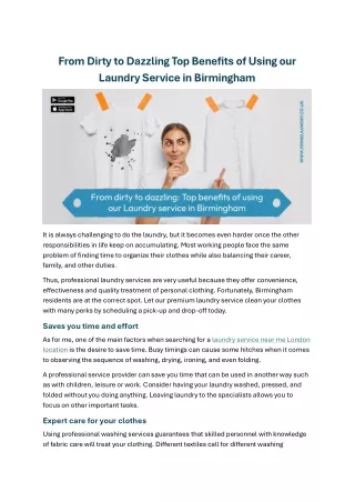 From Dirty to Dazzling Top Benefits of Using our Laundry Service in Birmingham