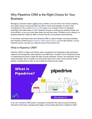 Why Pipedrive CRM is the Right Choice for Your Business