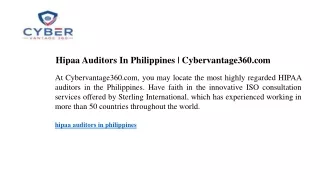 Hipaa Auditors In Philippines  Cybervantage360.com
