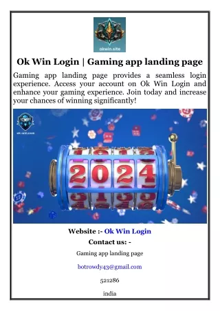 Ok Win Login  Gaming app landing page