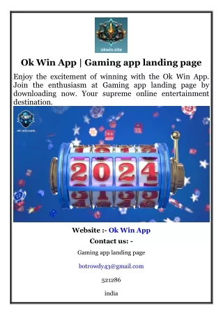 Ok Win App  Gaming app landing page