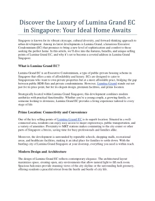 Discover the Luxury of Lumina Grand EC in Singapore