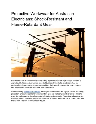 Protective Workwear for Australian Electricians_ Shock-Resistant and Flame-Retardant Gear