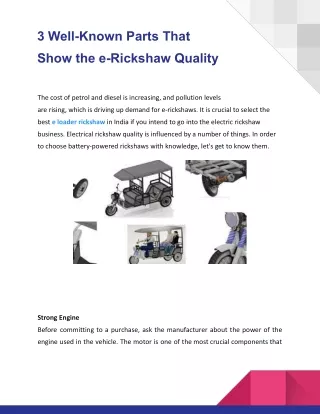 3 Well-Known Parts That Show the e-Rickshaw Quality