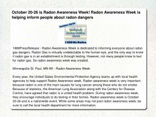 October 20-26 is Radon Awareness Week! Radon Awareness Week