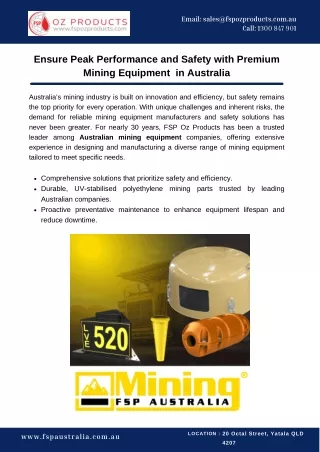 Ensure Peak Performance and Safety with Premium Mining Equipment  in Australia