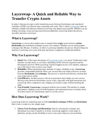 Layerswap- A Quick and Reliable Way to Transfer Crypto Assets