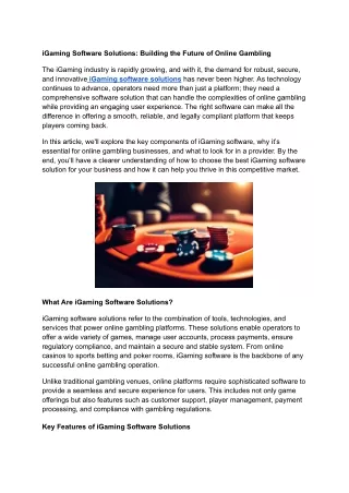 iGaming Software Solutions: Building the Future of Online Gambling