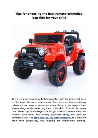 Tips for choosing the best remote-controlled jeep ride for your child .docx