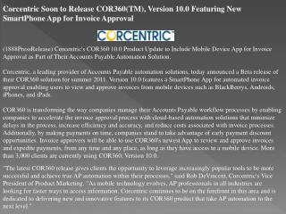 corcentric soon to release cor360(tm), version 10.0 featurin