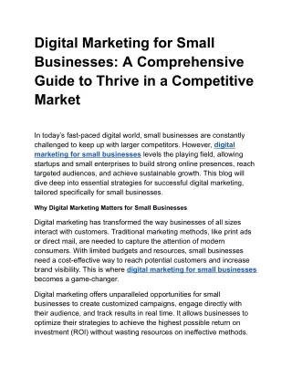 Digital Marketing for Small Businesses: A Comprehensive Guide to Thrive