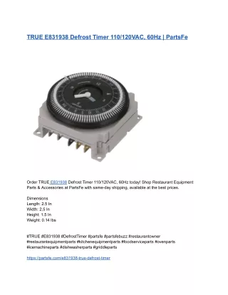 TRUE E831938 Defrost Timer 110_120VAC, 60Hz _ PartsFe
