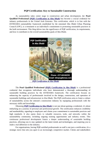 PQP Certification: Key to Sustainable Construction