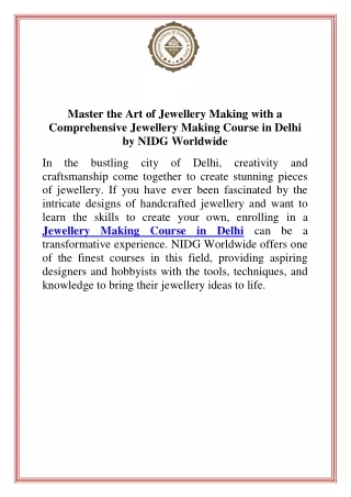 Master the Art of Jewellery Making with a Comprehensive Jewellery Making Course in Delhi by NIDG Worldwide