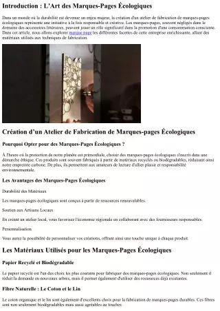 “Création d’un Atelier de Fabrication de Marques-pages Écologiques”