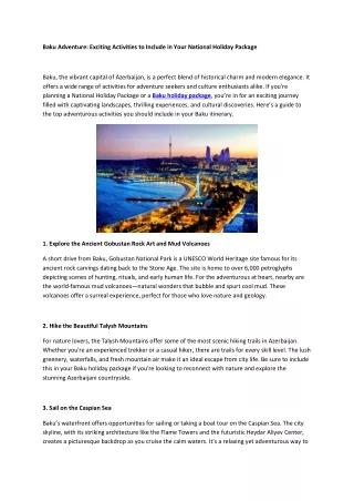 Baku Adventure Exciting Activities to Include in Your National Holiday Package