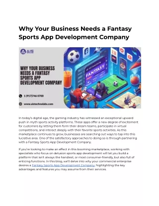 Why Your Business Needs a Fantasy Sports App Development Company
