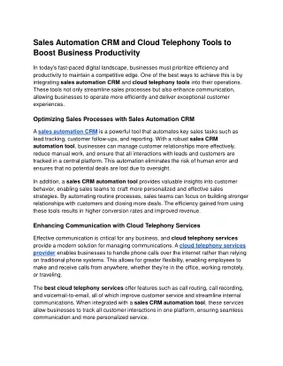 Sales Automation CRM and Cloud Telephony Tools to Boost Business Productivity