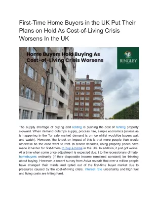 First-Time Home Buyers in the UK Put Their Plans on Hold As Cost-of-Living Crisis Worsens In the UK