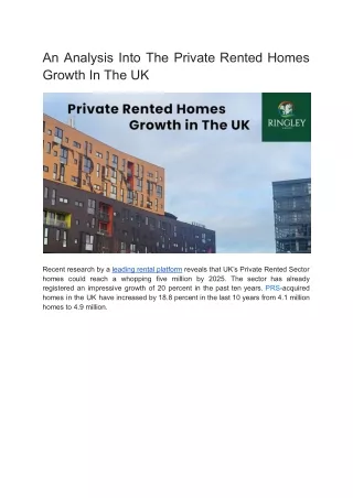 An Analysis Into The Private Rented Homes Growth In The UK