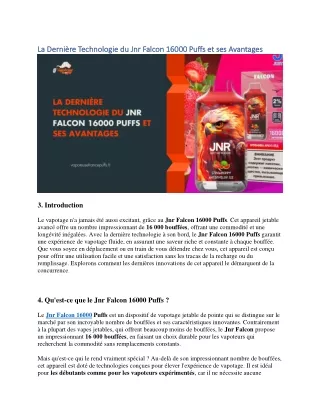 La Dernière Technologie du Jnr Falcon 16000 Puffs et ses Avantage
