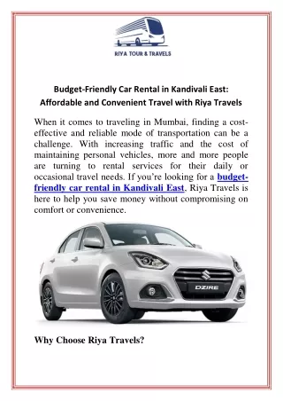 Budget-Friendly Car Rental in Kandivali East Affordable and Convenient Travel with Riya Travels