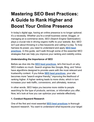 Mastering SEO Best Practices: A Guide to Rank Higher and Boost Your Online Prese