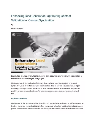 Enhancing Lead Generation Optimizing Contact Validation for Content Syndication